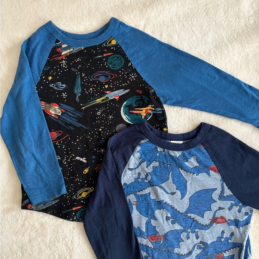 Hanna Andersson Space and Dragon Long Sleeve Tees - Blue and Black
